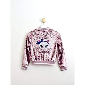NEW! H&M Cat Sequin Bomber Jacket Pink Girls SZ 9-10 Years